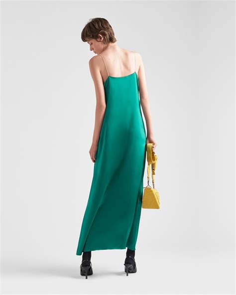 Emerald Green Crepe Satin Dress With Belt 